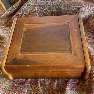 Vintage London Leather men’s wood two tray with mirror hinged jewelry box